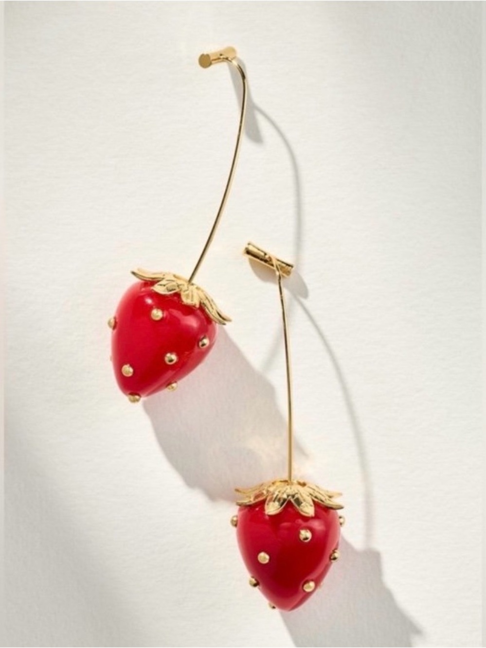 Gold-Accent Red Strawberry Drop Earrings